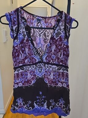 Women's Purple Floral V-Neck Boho Top